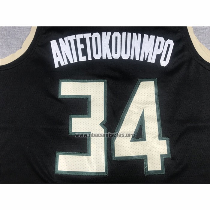 Camiseta Milwaukee Bucks Giannis Antetokounmpo NO 34 Statement 2021 Finals Negro